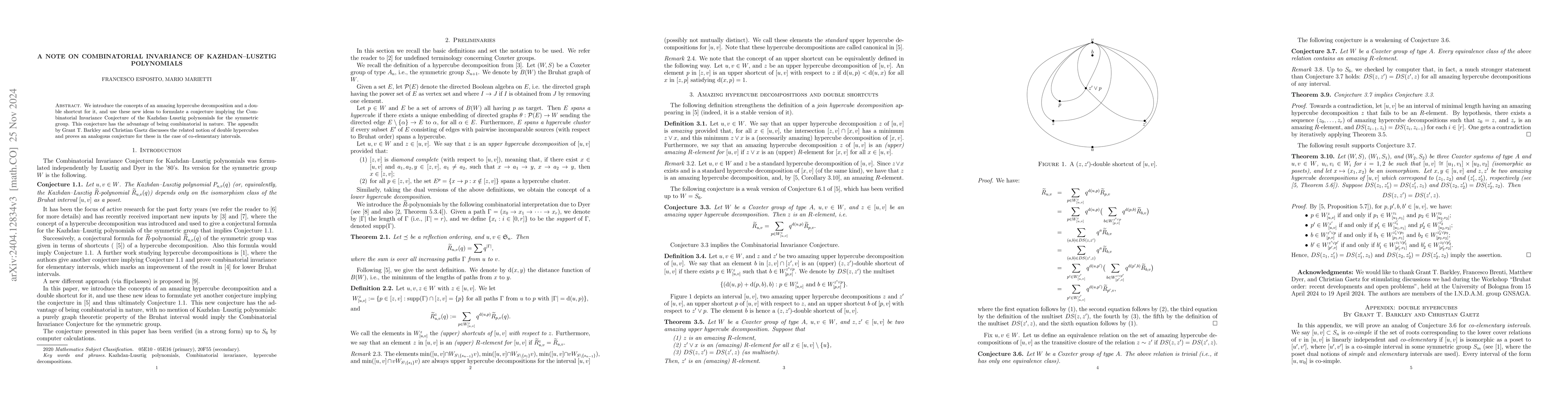 Thumbnail for A note on Combinatorial Invariance of Kazhdan--Lusztig polynomials