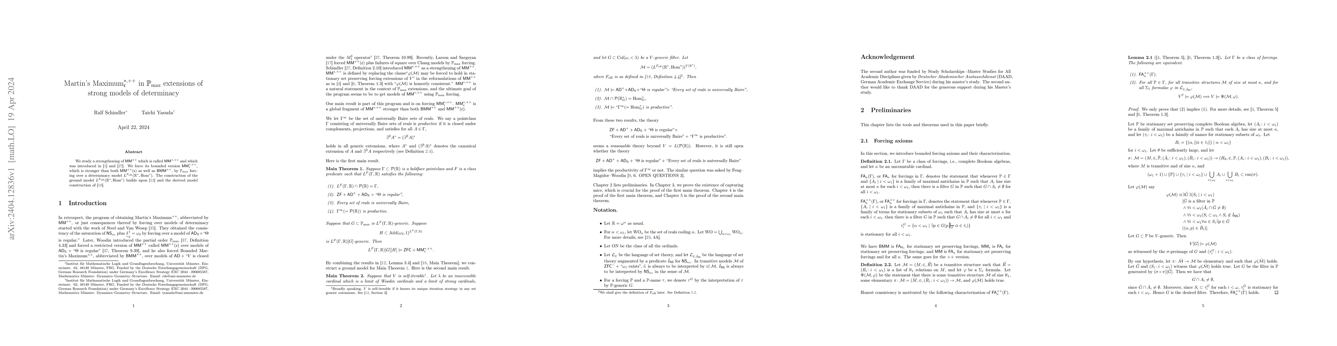 Thumbnail for Martin's Maximum${}^{\ast, ++}_{\mathfrak{c}}$ in $\mathbb{P}_{\max}$
  extensions of strong models of determinacy