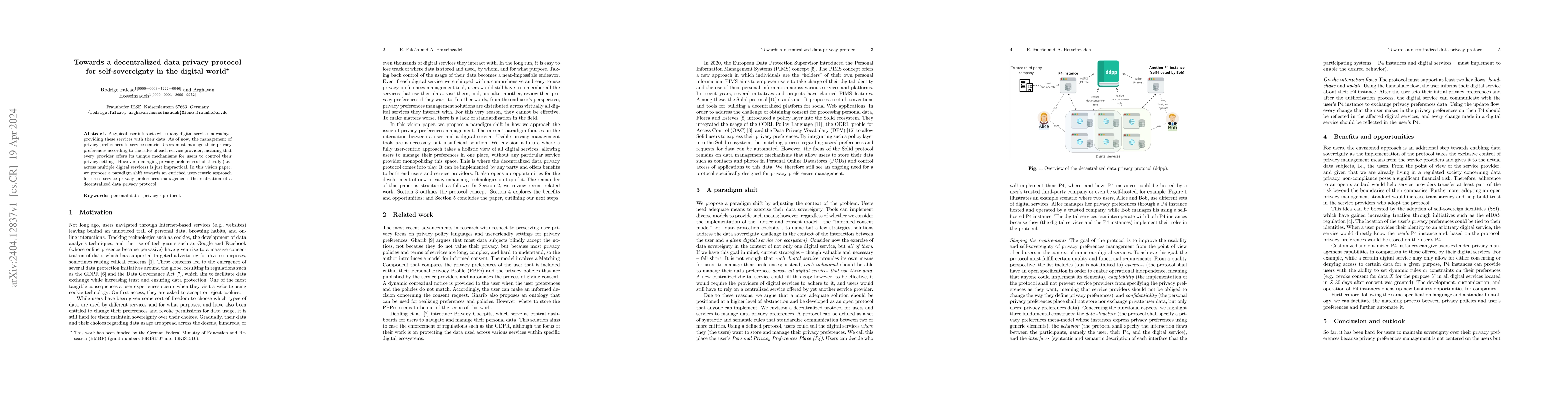 Thumbnail for Towards a decentralized data privacy protocol for self-sovereignty in
  the digital world