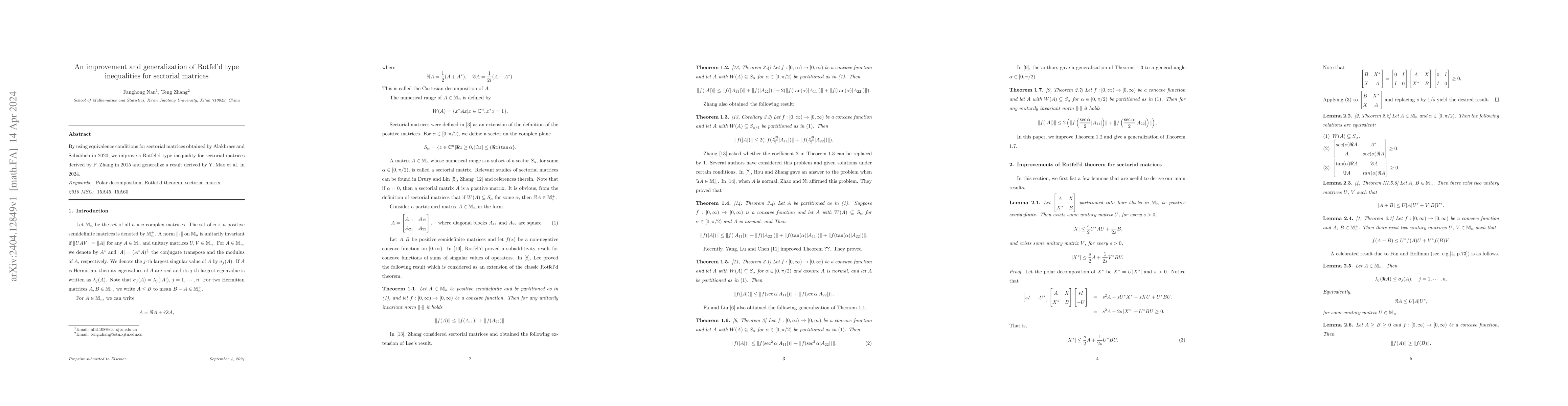 Thumbnail for An improvement and generalization of Rotfel'd type inequalities for
  sectorial matrices