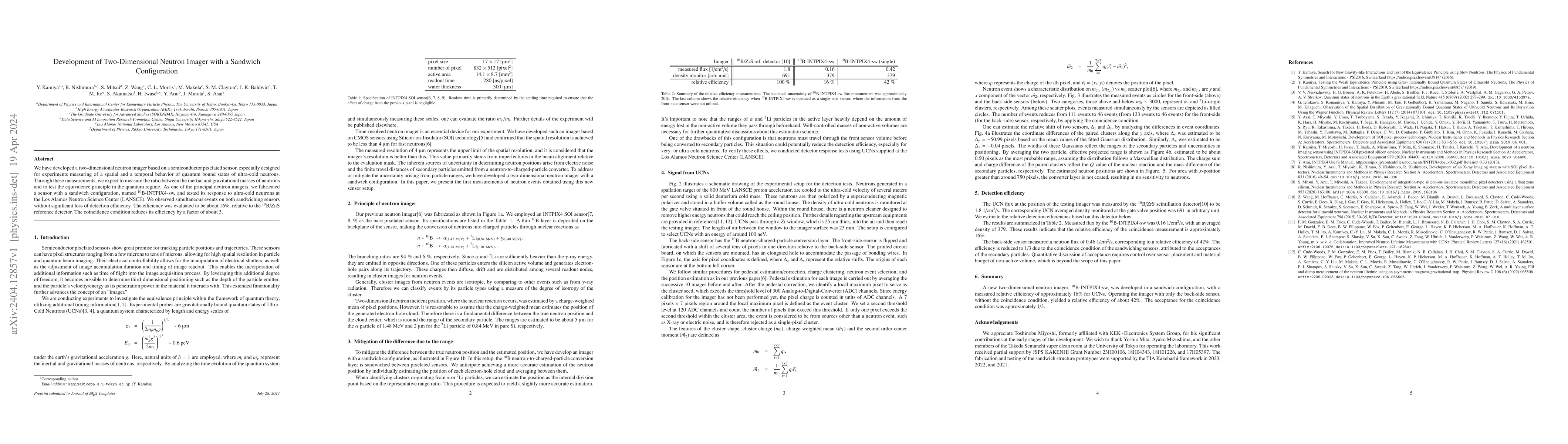 Thumbnail for Development of Two-Dimensional Neutron Imager with a Sandwich
  Configuration