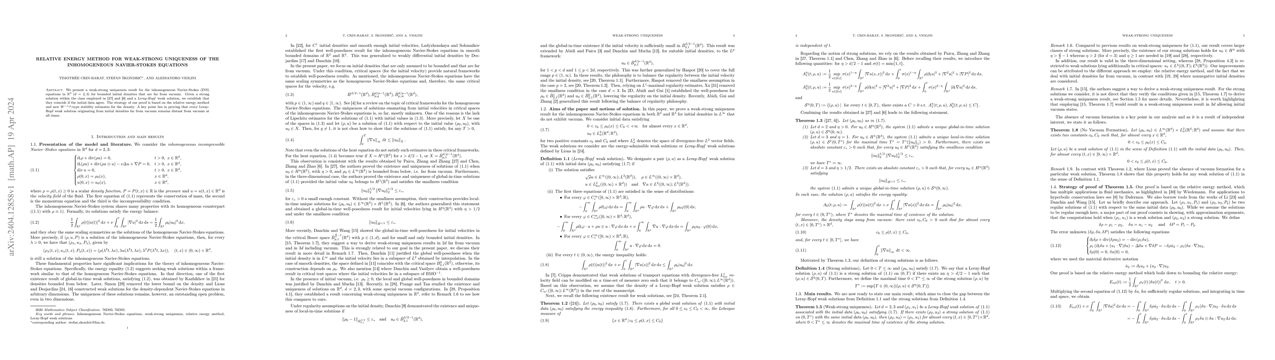 Thumbnail for Relative Energy Method For Weak-Strong Uniqueness Of The Inhomogeneous
  Navier-Stokes Equations