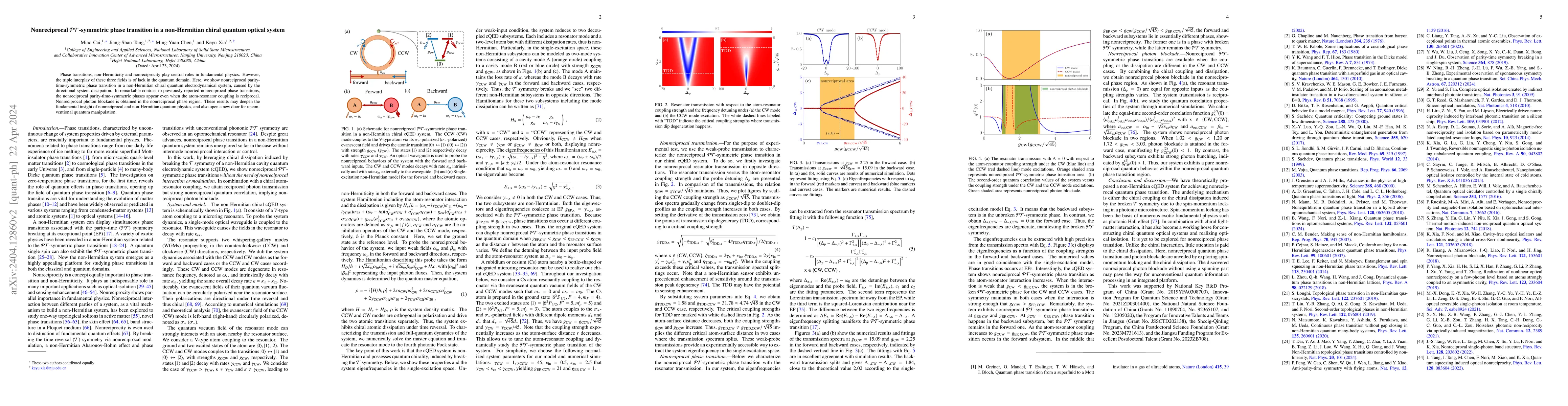 Thumbnail for Nonreciprocal PT-symmetric phase transition in a non-Hermitian chiral
  quantum optical system