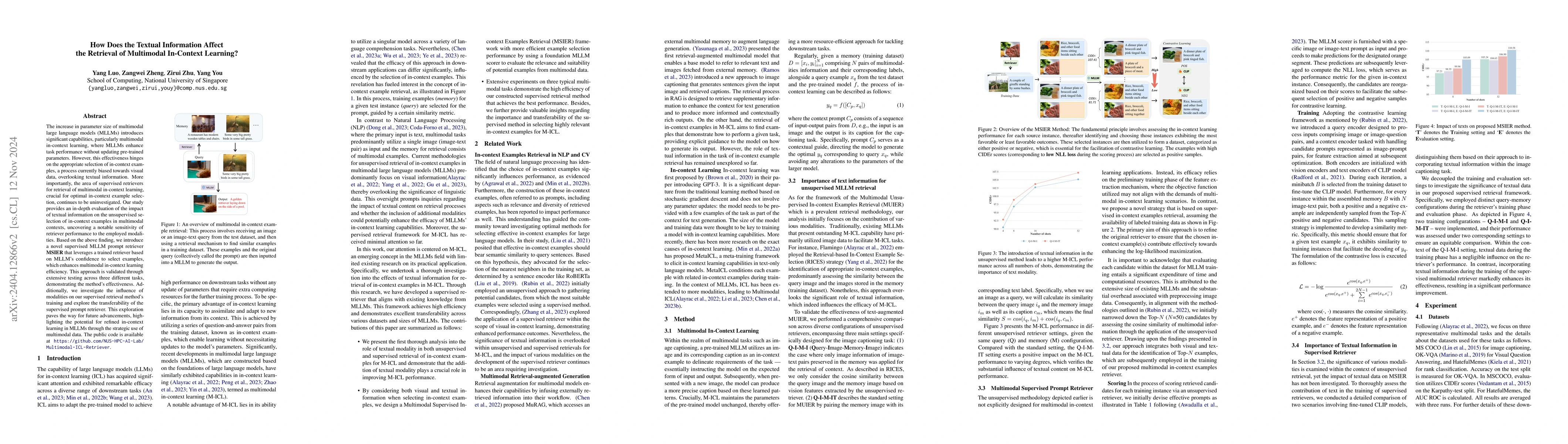 Thumbnail for How Does the Textual Information Affect the Retrieval of Multimodal
  In-Context Learning?