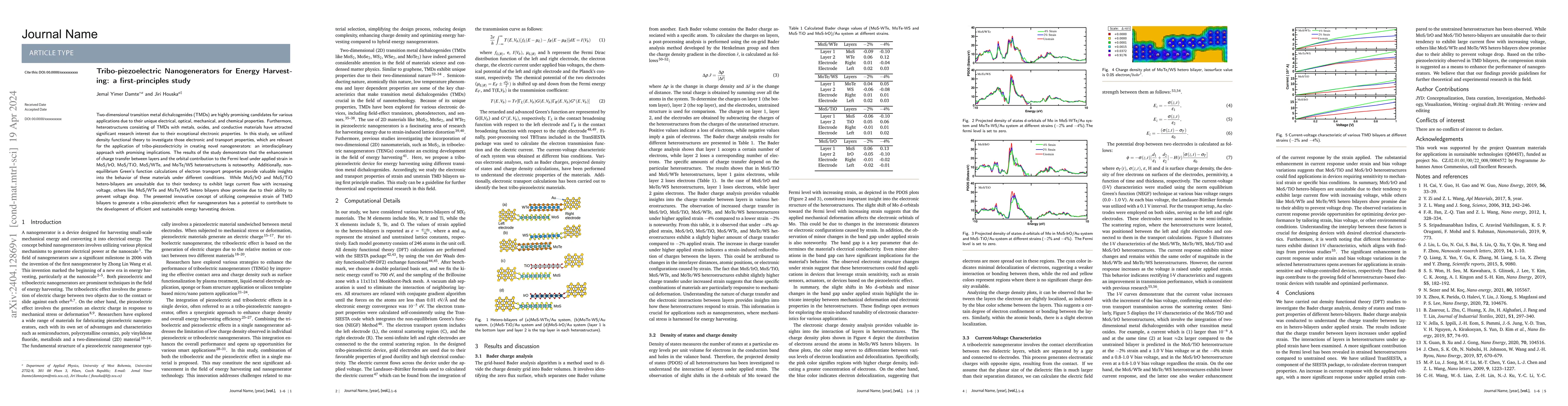 Thumbnail for Tribo-piezoelectric Nanogenerators for Energy Harvesting: a
  first-principles study