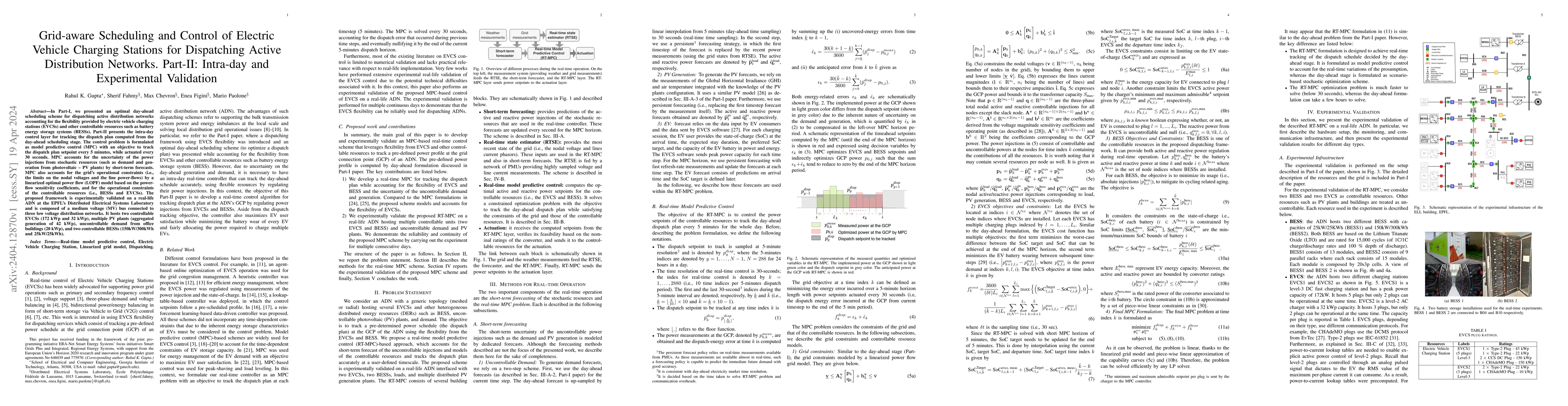 Thumbnail for Grid-aware Scheduling and Control of Electric Vehicle Charging Stations
  for Dispatching Active Distribution Networks. Part-II: Intra-day and
  Experimental Validation