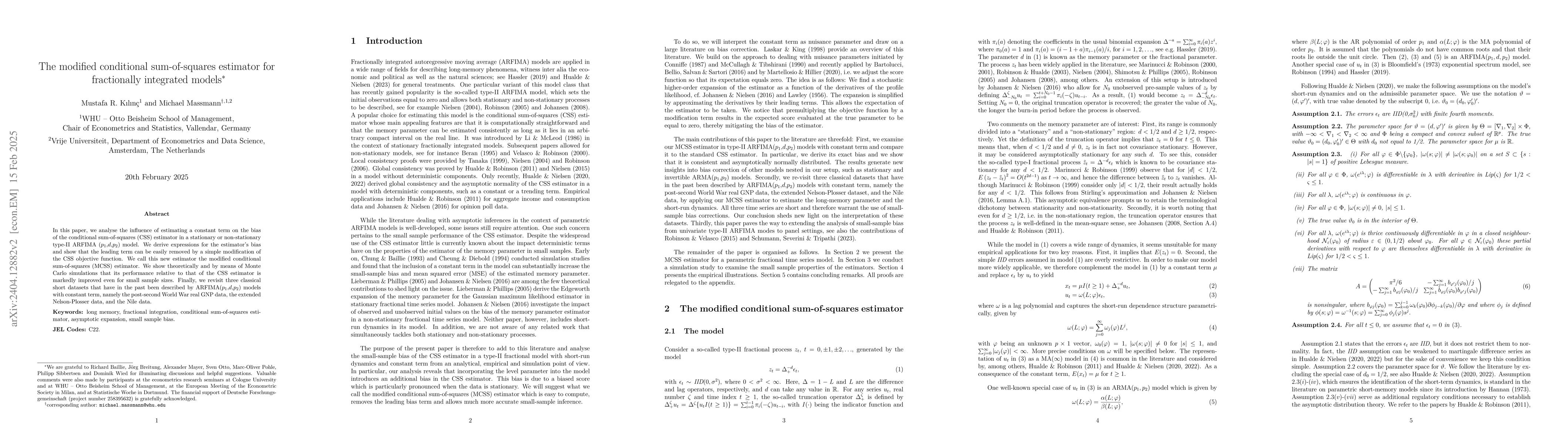 Thumbnail for The modified conditional sum-of-squares estimator for fractionally
  integrated models
