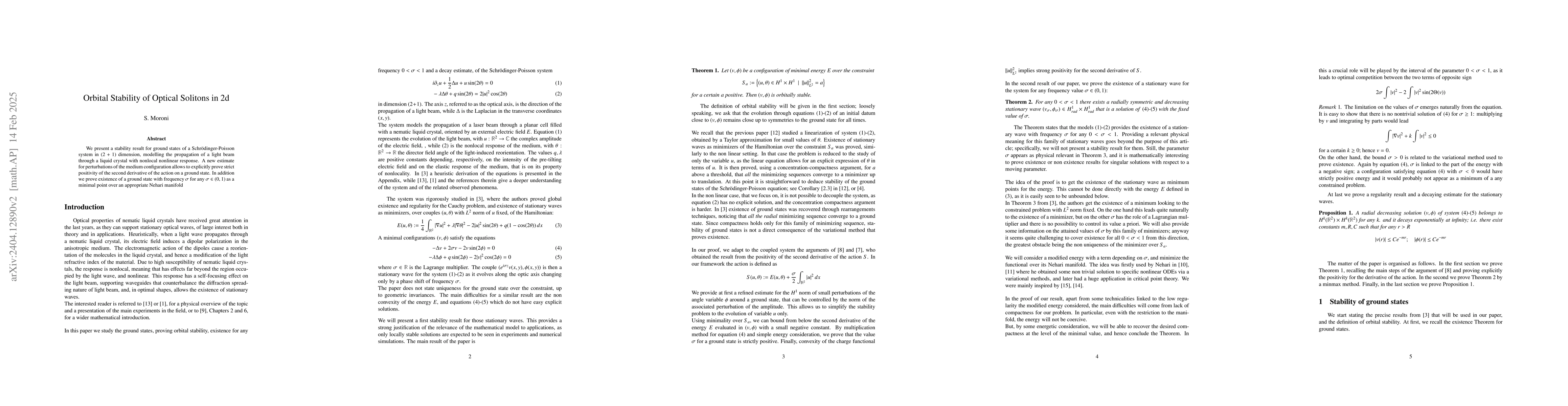 Thumbnail for Orbital Stability of Optical Solitons in 2d