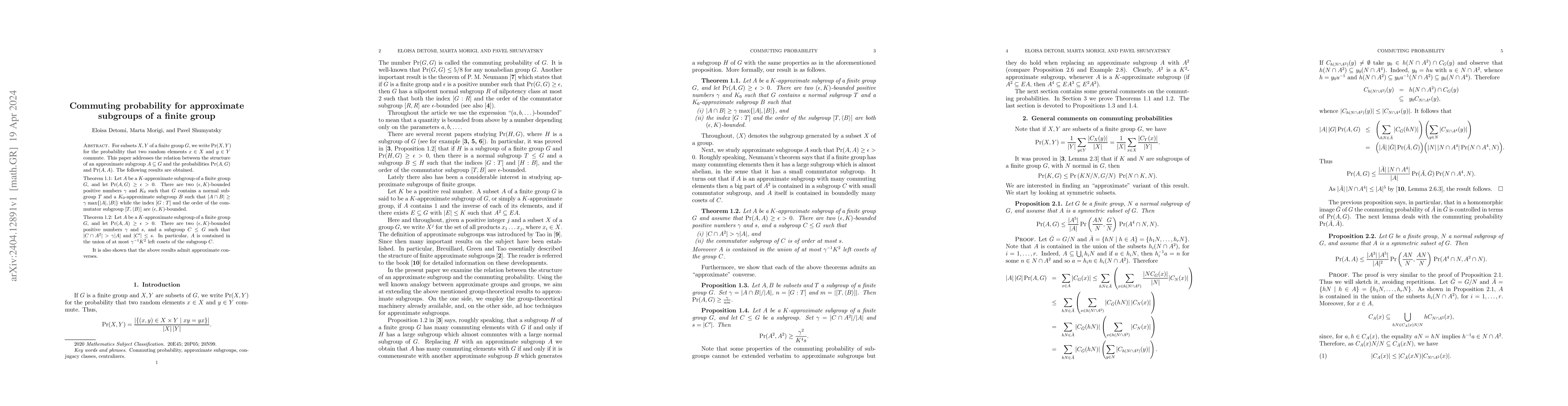 Thumbnail for Commuting probability for approximate subgroups of a finite group