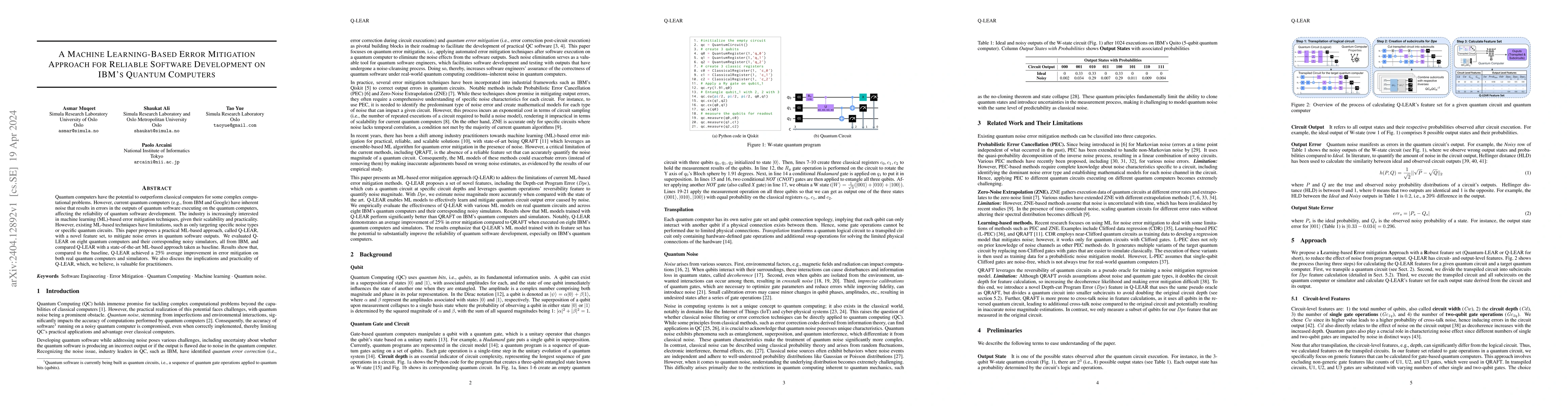 Thumbnail for A Machine Learning-Based Error Mitigation Approach For Reliable Software
  Development On IBM'S Quantum Computers