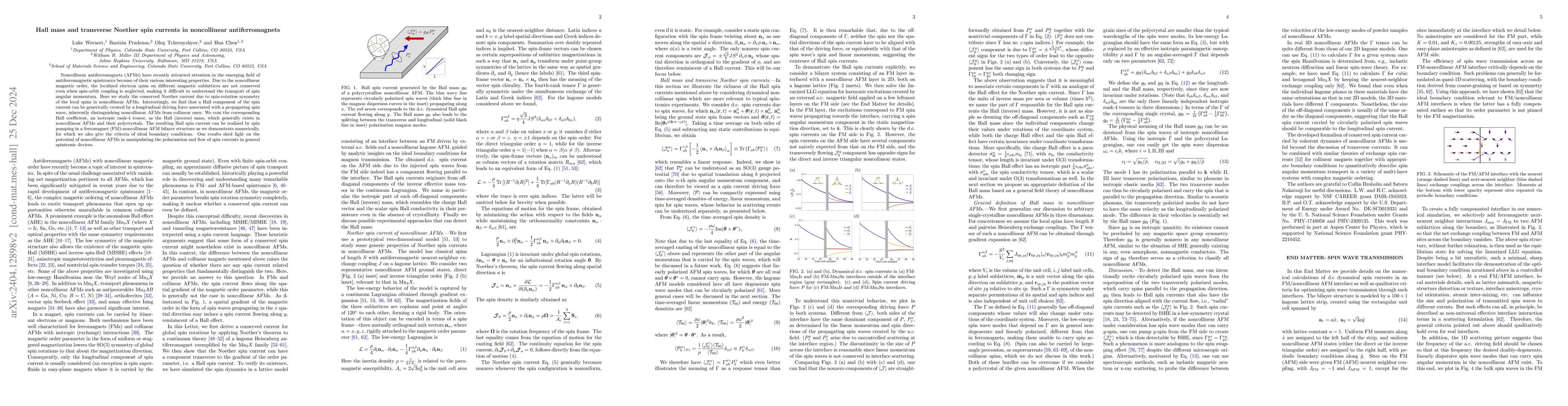 Thumbnail for Hall mass and transverse Noether spin currents in noncollinear
  antiferromagnets