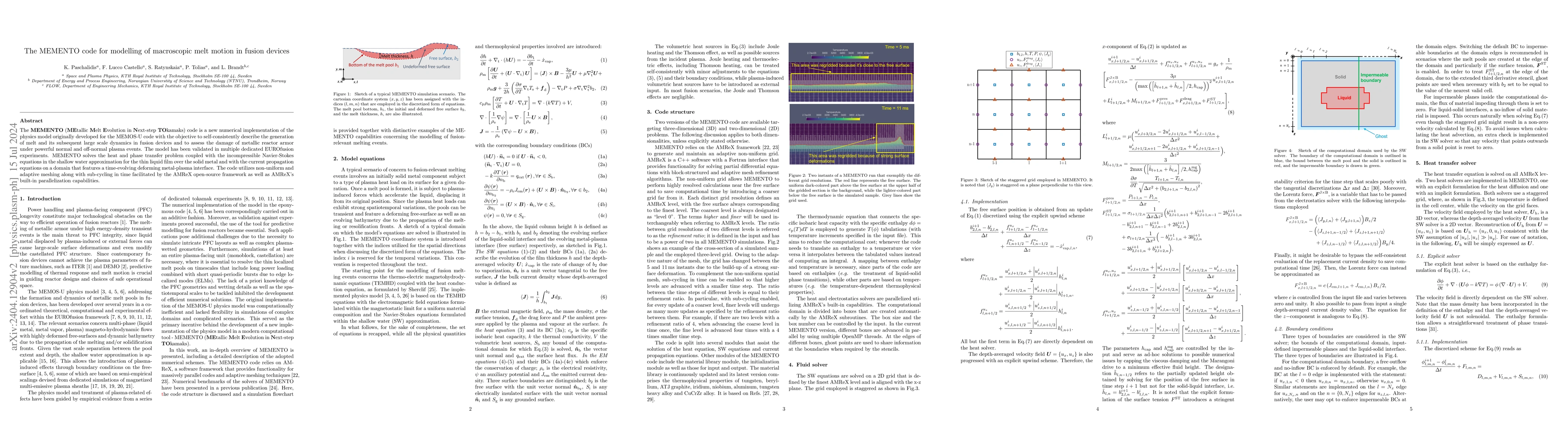 Thumbnail for The MEMENTO code for modelling of macroscopic melt motion in fusion
  devices