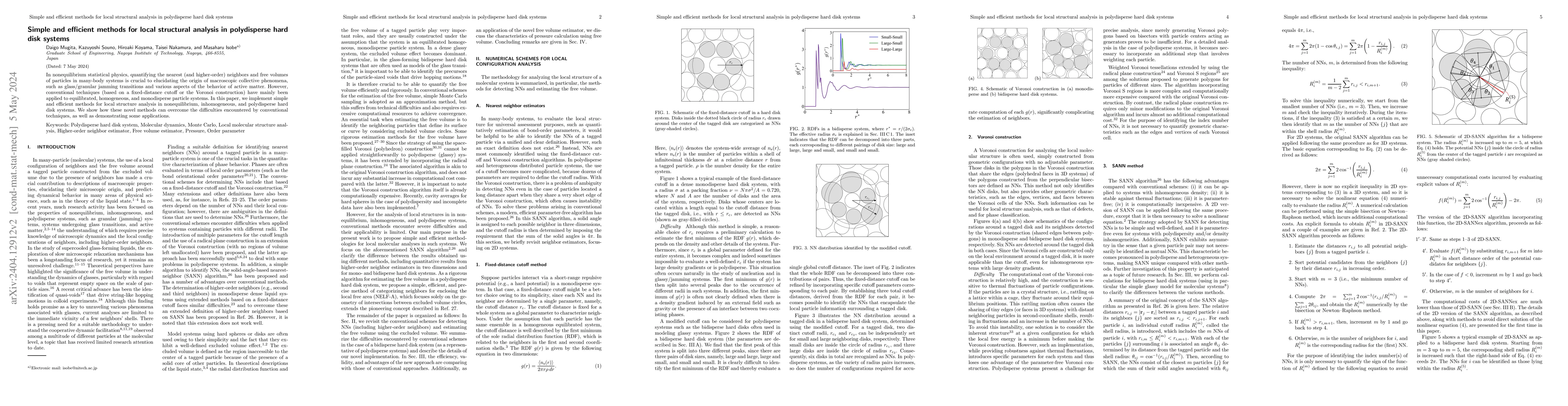 Thumbnail for Simple and efficient methods for local structural analysis in
  polydisperse hard disk systems