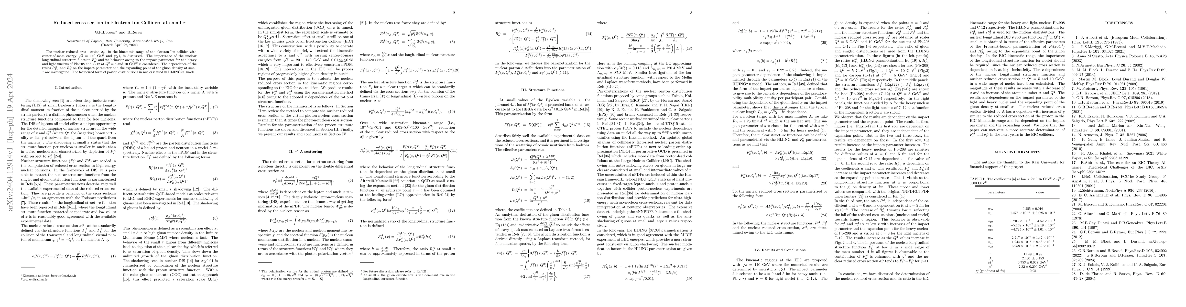 Thumbnail for Reduced cross-section in Electron-Ion Colliders at small $x$