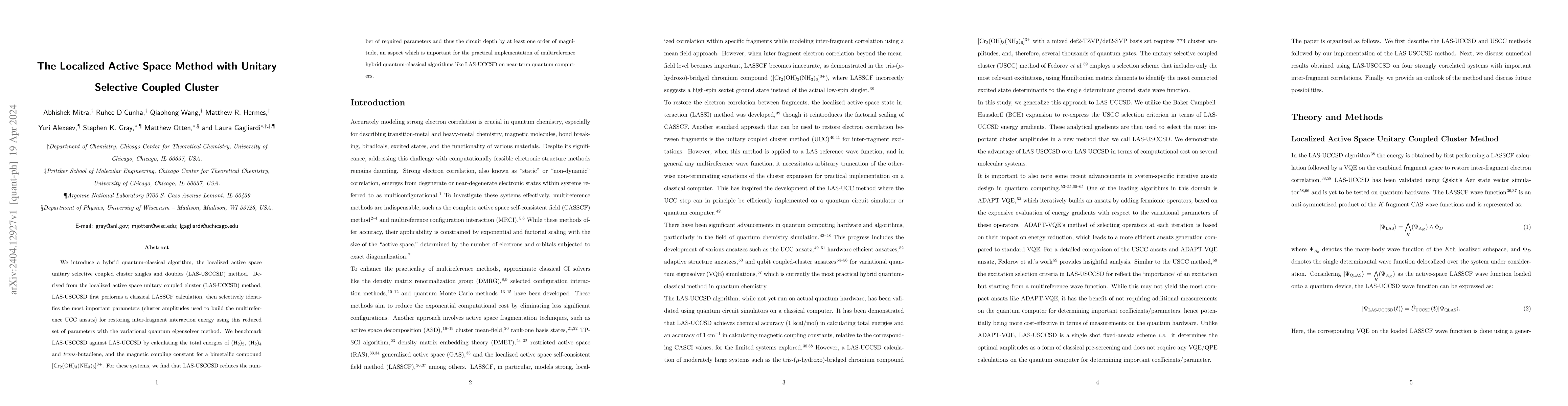 Thumbnail for The Localized Active Space Method with Unitary Selective Coupled Cluster