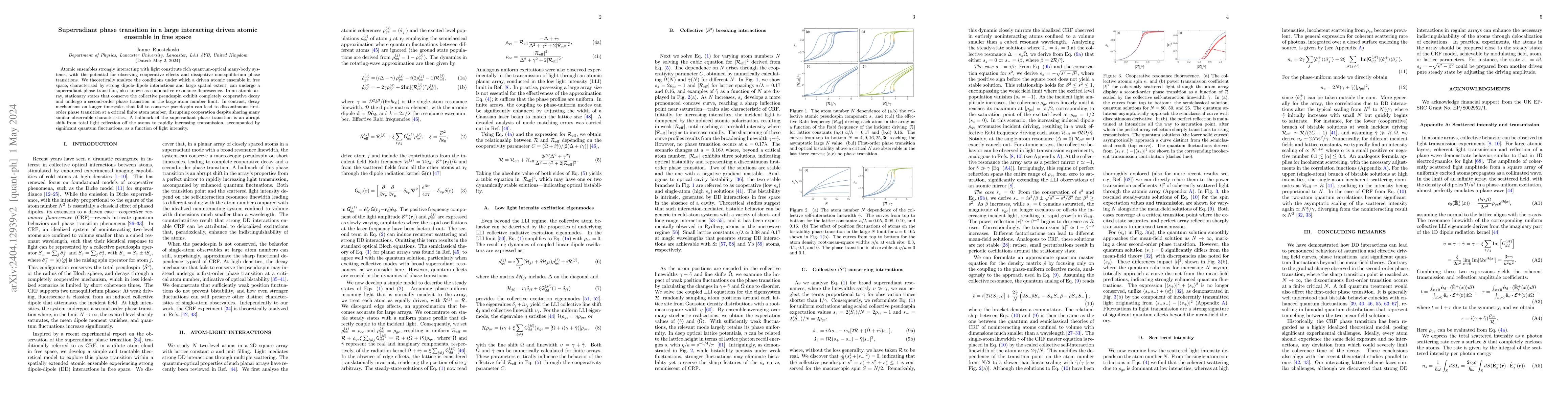 Thumbnail for Superradiant phase transition in a large interacting driven atomic
  ensemble in free space