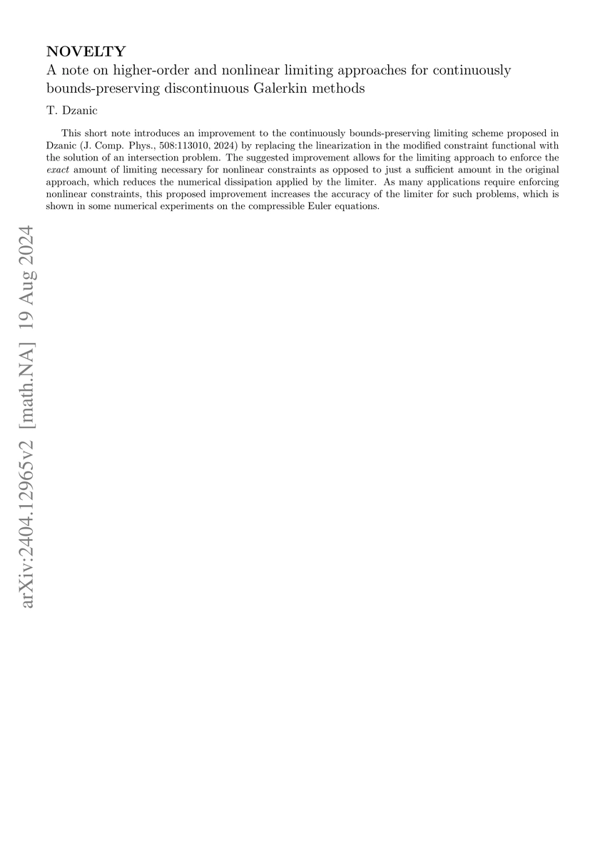 Thumbnail for A note on higher-order and nonlinear limiting approaches for
  continuously bounds-preserving discontinuous Galerkin methods