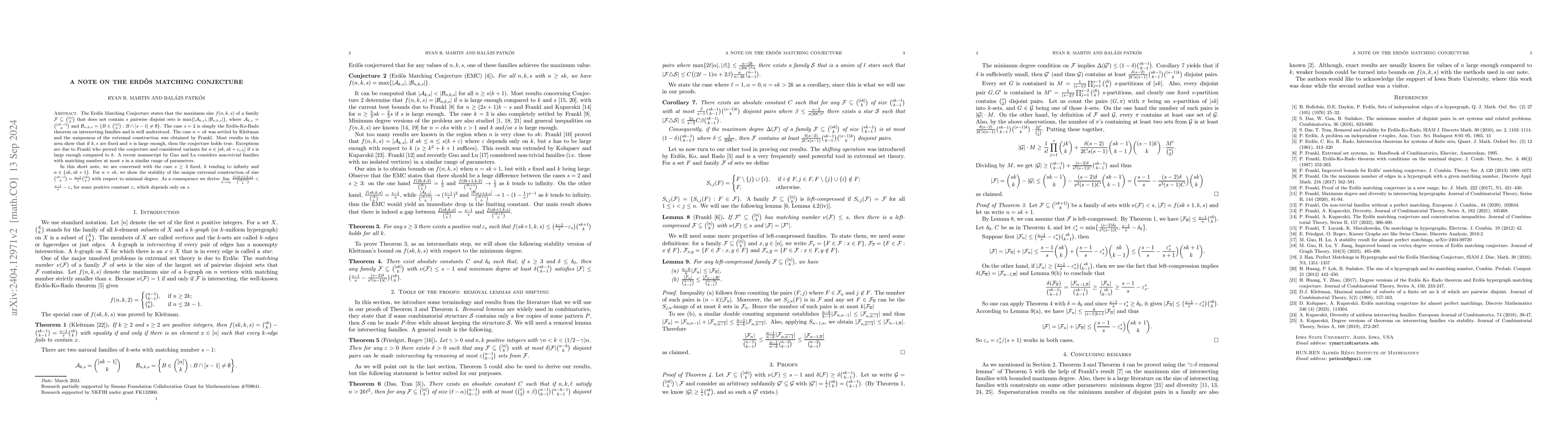 Thumbnail for A note on the Erd\H{o}s Matching Conjecture