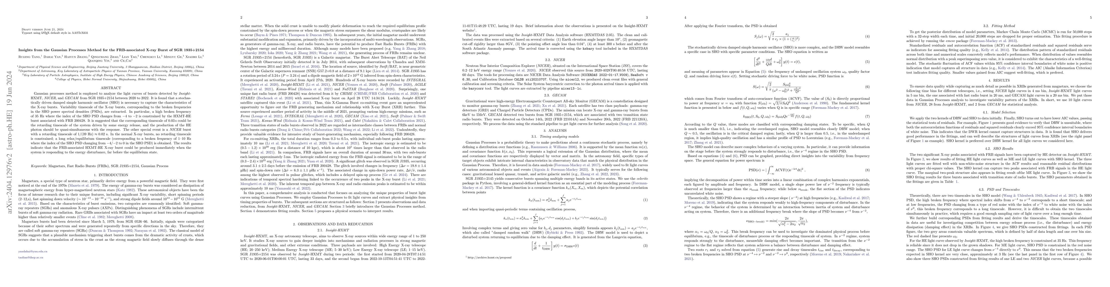 Thumbnail for Insights from the Gaussian Processes Method for the FRB-associated X-ray
  Burst of SGR 1935+2154