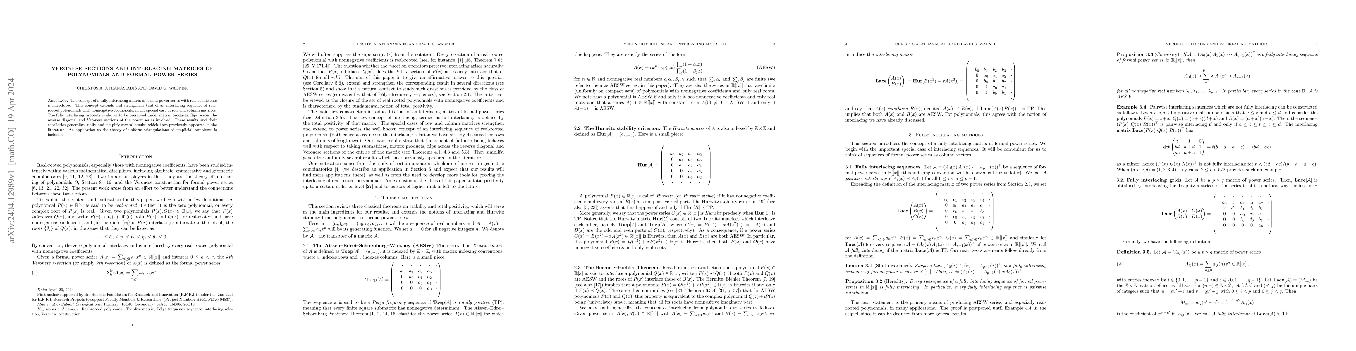 Thumbnail for Veronese sections and interlacing matrices of polynomials and formal
  power series