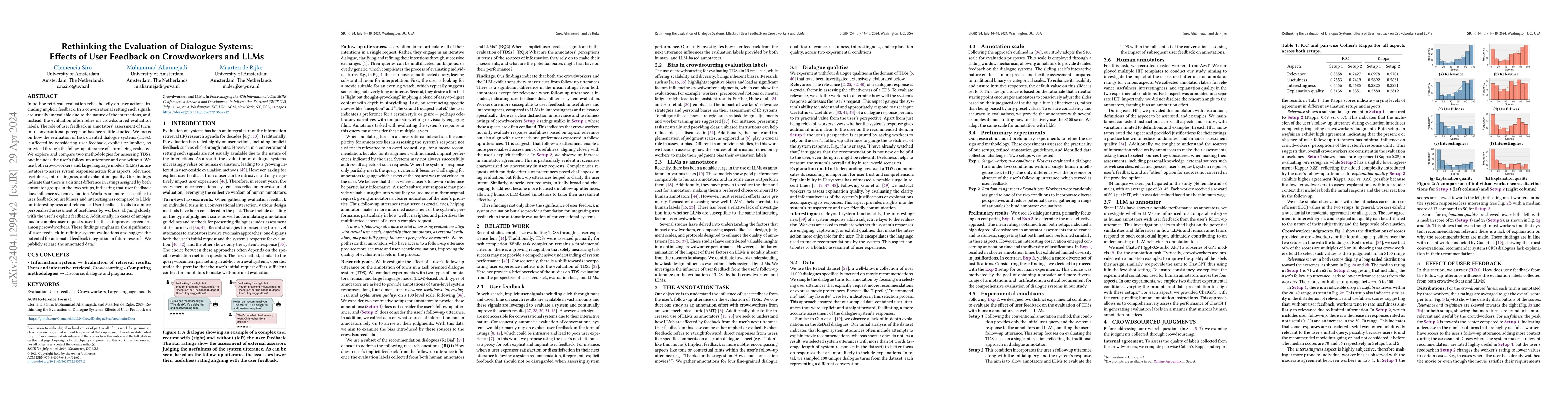 Thumbnail for Rethinking the Evaluation of Dialogue Systems: Effects of User Feedback
  on Crowdworkers and LLMs