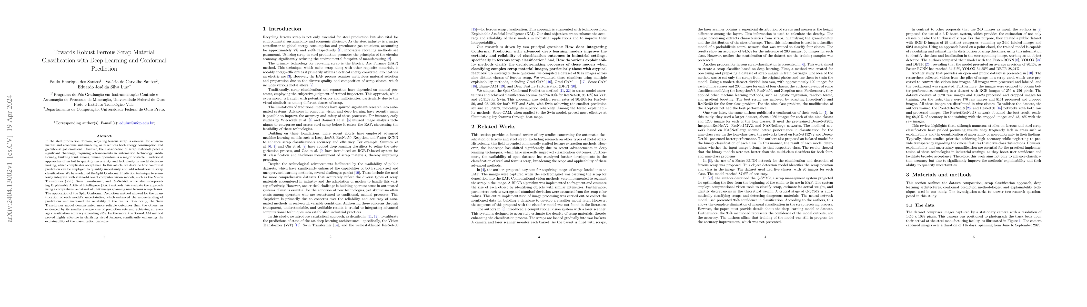 Thumbnail for Towards Robust Ferrous Scrap Material Classification with Deep Learning
  and Conformal Prediction