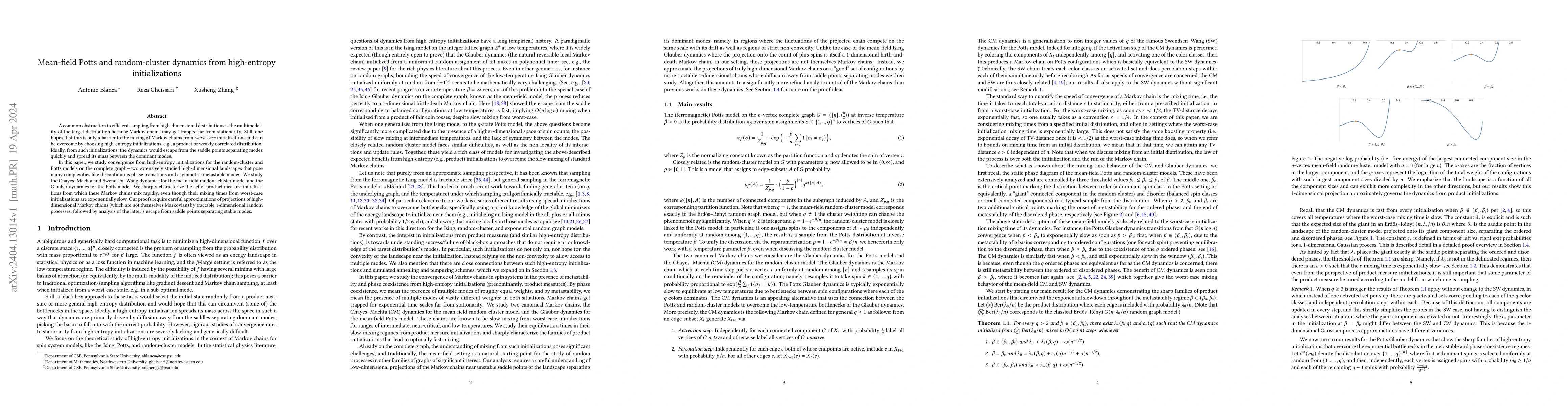 Thumbnail for Mean-field Potts and random-cluster dynamics from high-entropy
  initializations