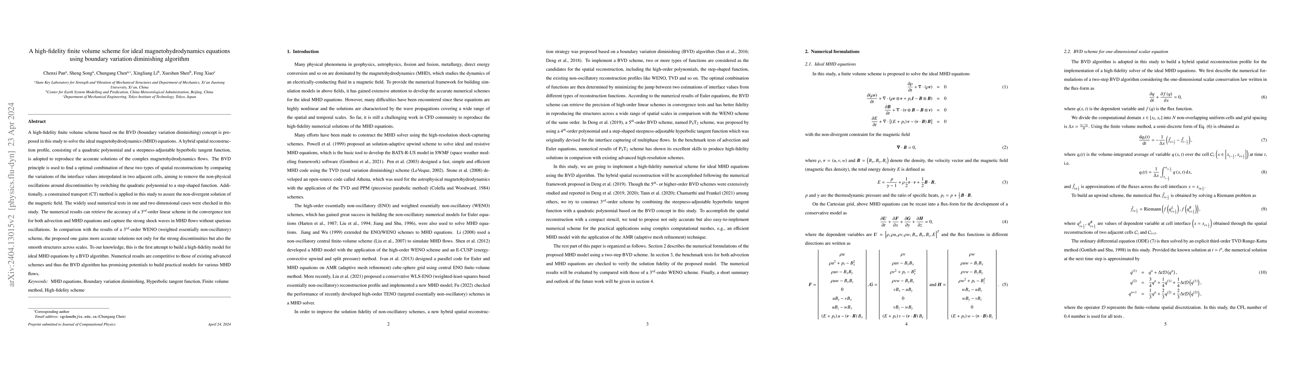 Thumbnail for A high-fidelity finite volume scheme for ideal magnetohydrodynamics
  equations using boundary variation diminishing algorithm
