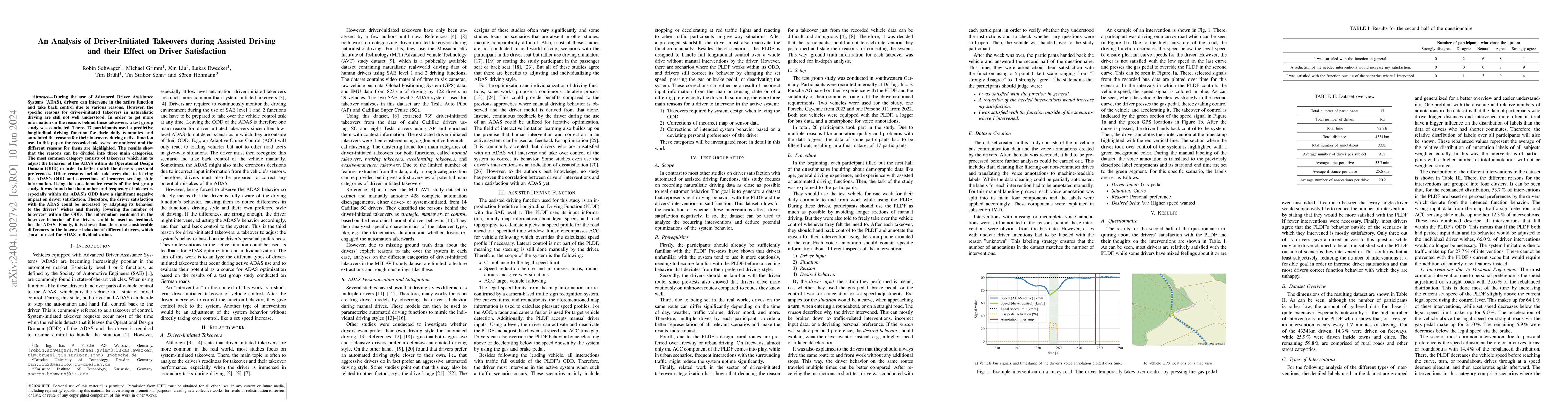 Thumbnail for An Analysis of Driver-Initiated Takeovers during Assisted Driving and
  their Effect on Driver Satisfaction