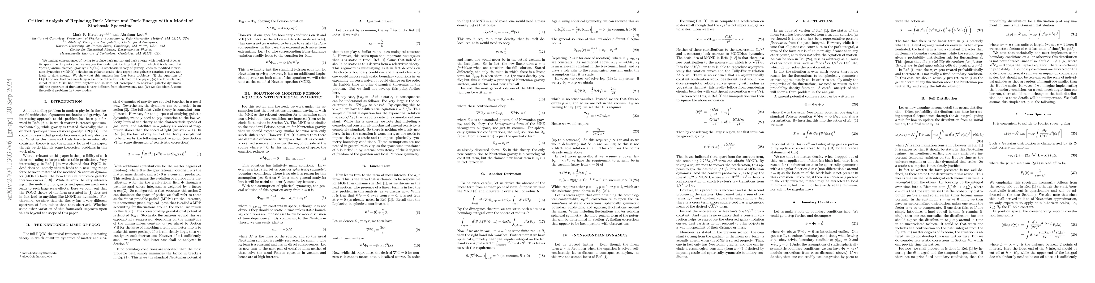 Thumbnail for Critical Analysis of Replacing Dark Matter and Dark Energy with a Model
  of Stochastic Spacetime