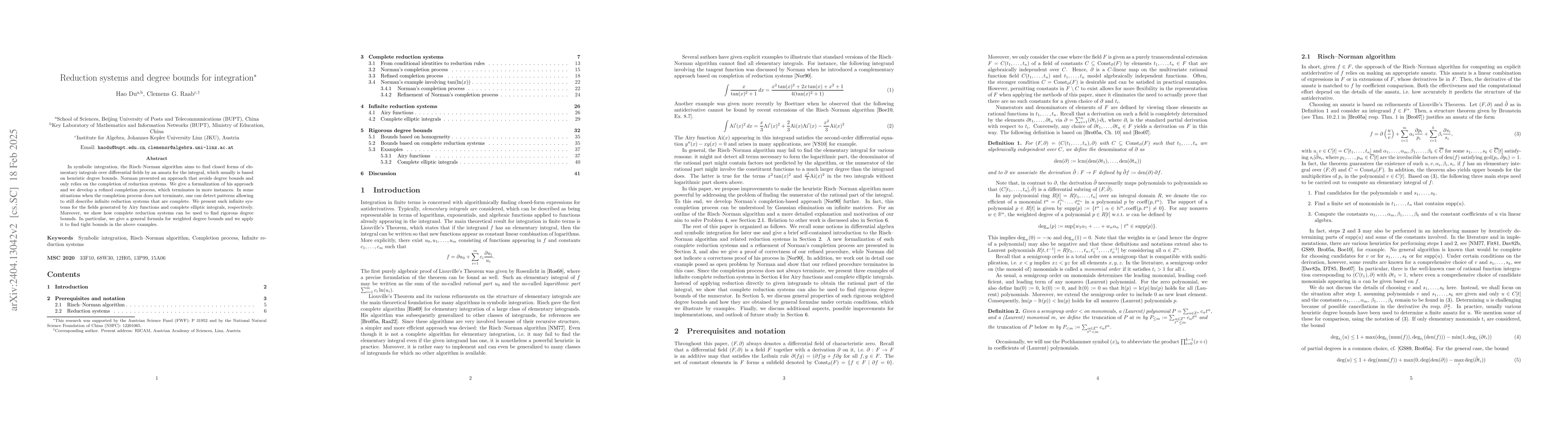 Thumbnail for Reduction systems and degree bounds for integration