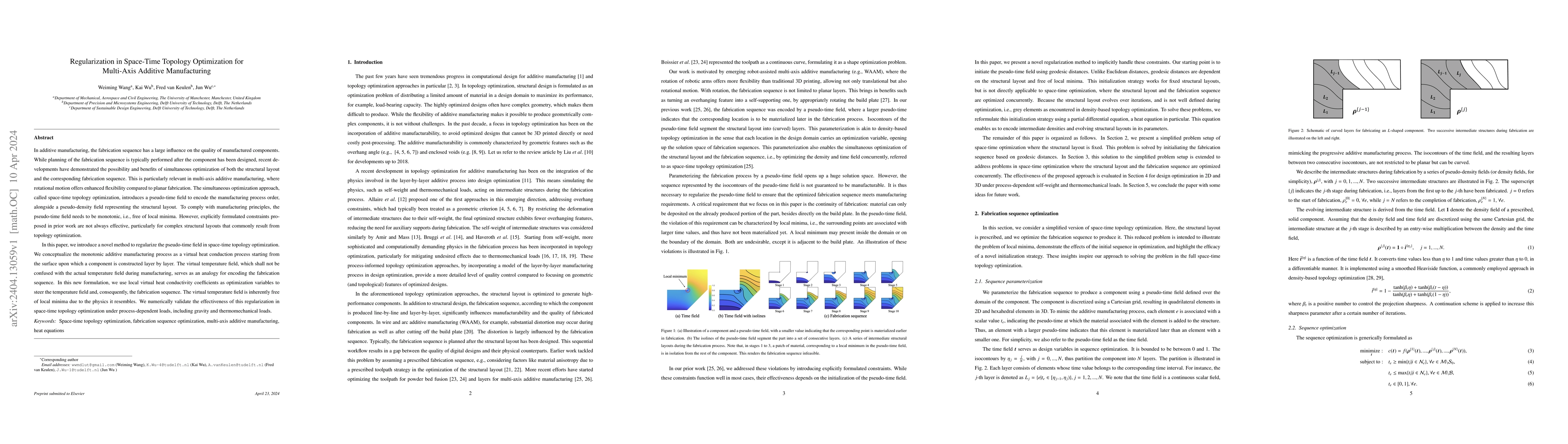 Thumbnail for Regularization in Space-Time Topology Optimization for Multi-Axis
  Additive Manufacturing