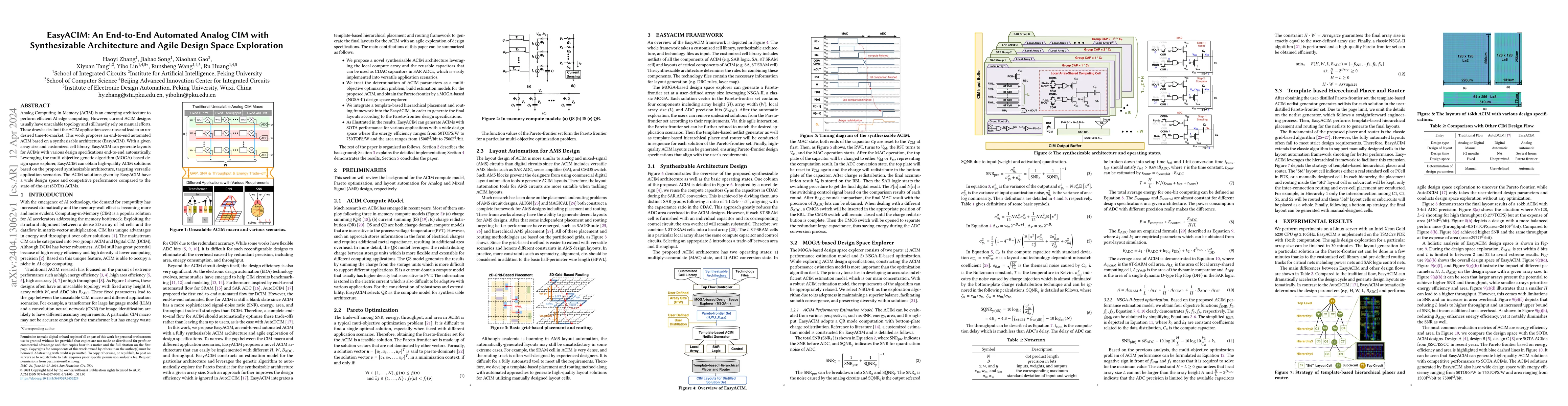 Thumbnail for EasyACIM: An End-to-End Automated Analog CIM with Synthesizable
  Architecture and Agile Design Space Exploration