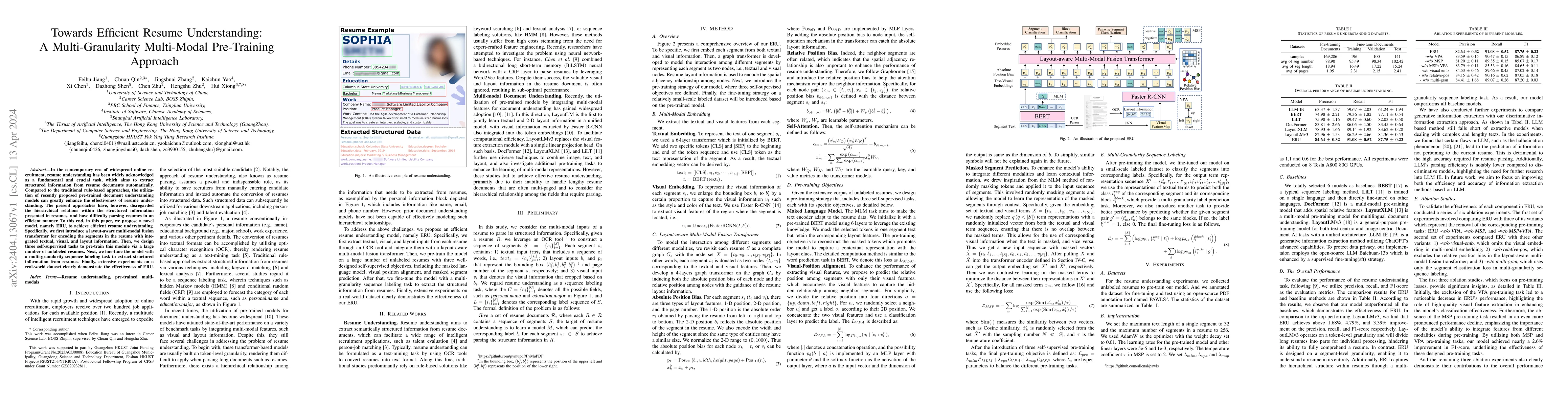 Thumbnail for Towards Efficient Resume Understanding: A Multi-Granularity Multi-Modal
  Pre-Training Approach