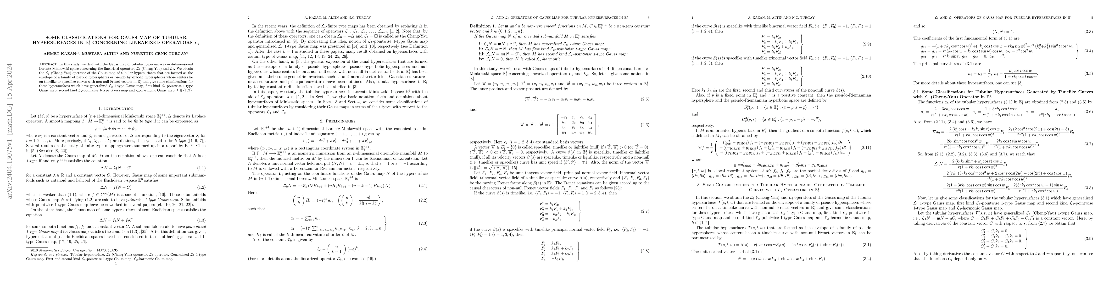 Thumbnail for Some Classifications for Gauss Map of Tubular Hypersurfaces in
  $\mathbb{E}^{4}_{1}$ Concerning Linearized Operators $\mathcal{L}_{k}$