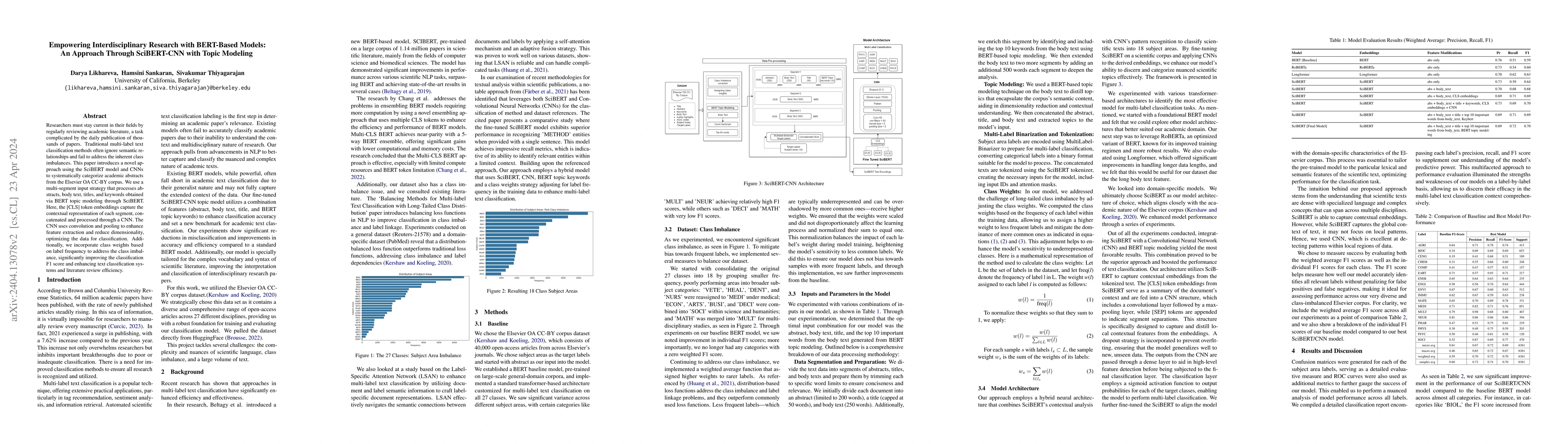 Thumbnail for Empowering Interdisciplinary Research with BERT-Based Models: An
  Approach Through SciBERT-CNN with Topic Modeling