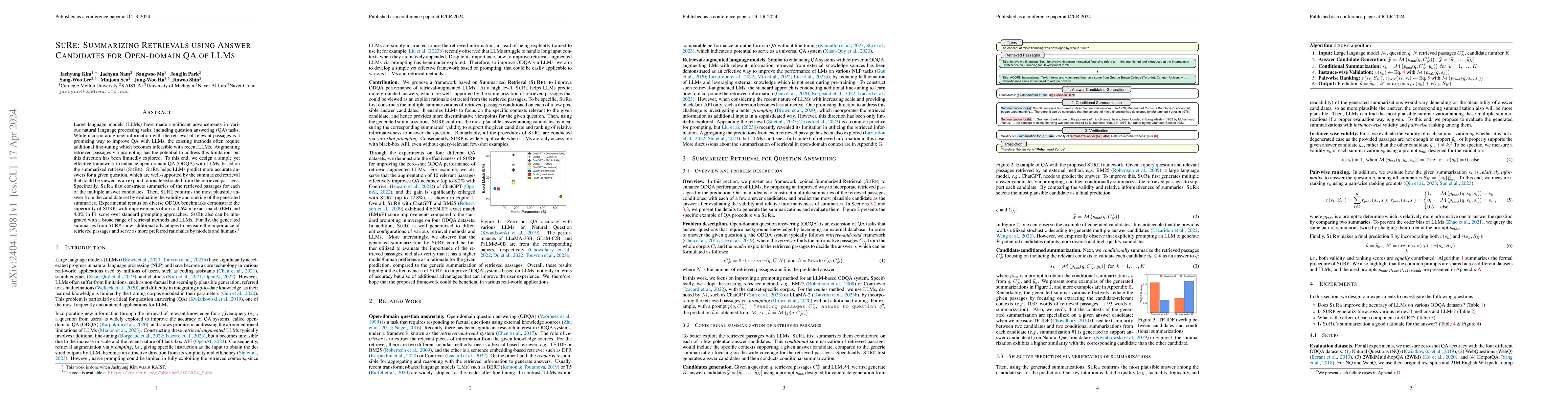 Thumbnail for SuRe: Summarizing Retrievals using Answer Candidates for Open-domain QA
  of LLMs