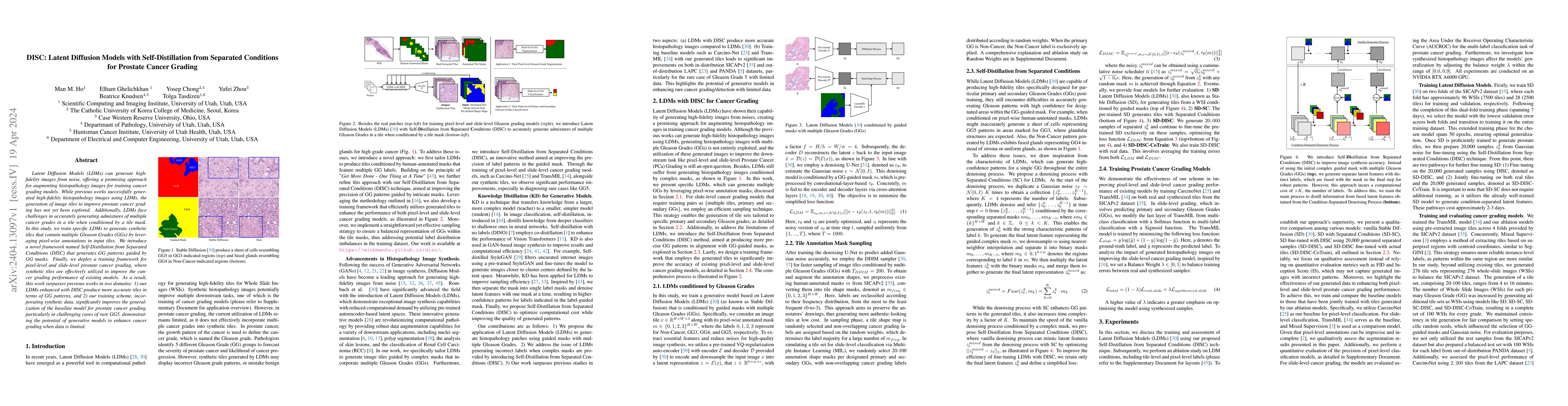 Thumbnail for DISC: Latent Diffusion Models with Self-Distillation from Separated
  Conditions for Prostate Cancer Grading