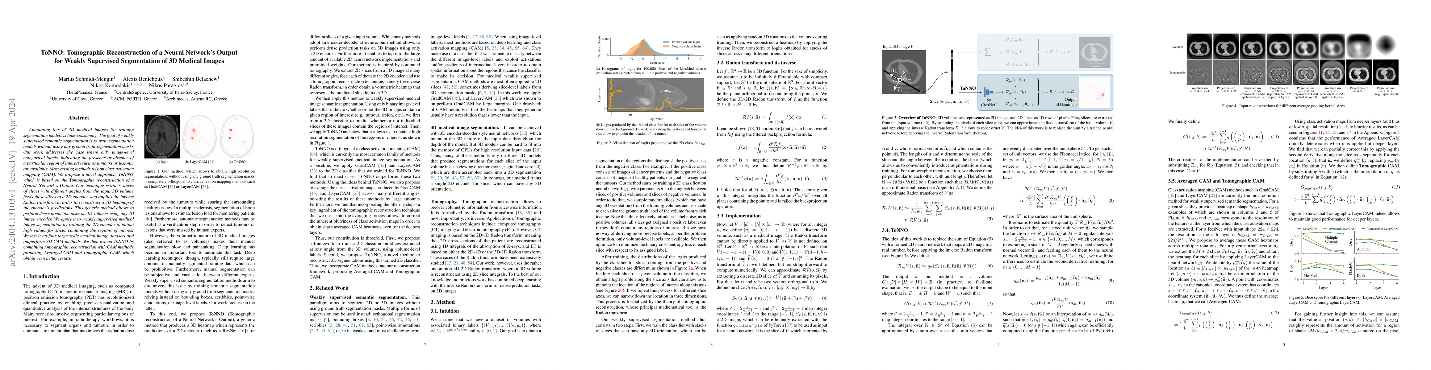 Thumbnail for ToNNO: Tomographic Reconstruction of a Neural Network's Output for
  Weakly Supervised Segmentation of 3D Medical Images