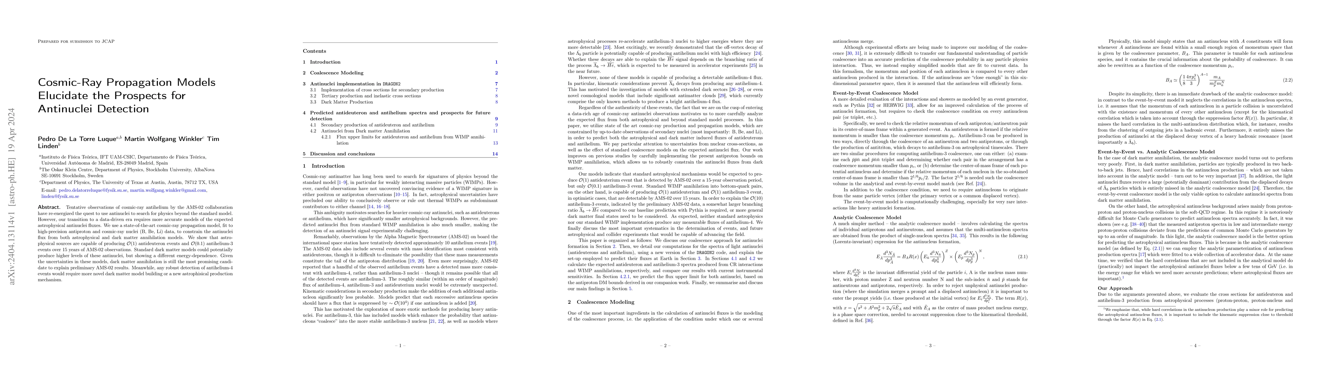 Thumbnail for Cosmic-Ray Propagation Models Elucidate the Prospects for Antinuclei
  Detection