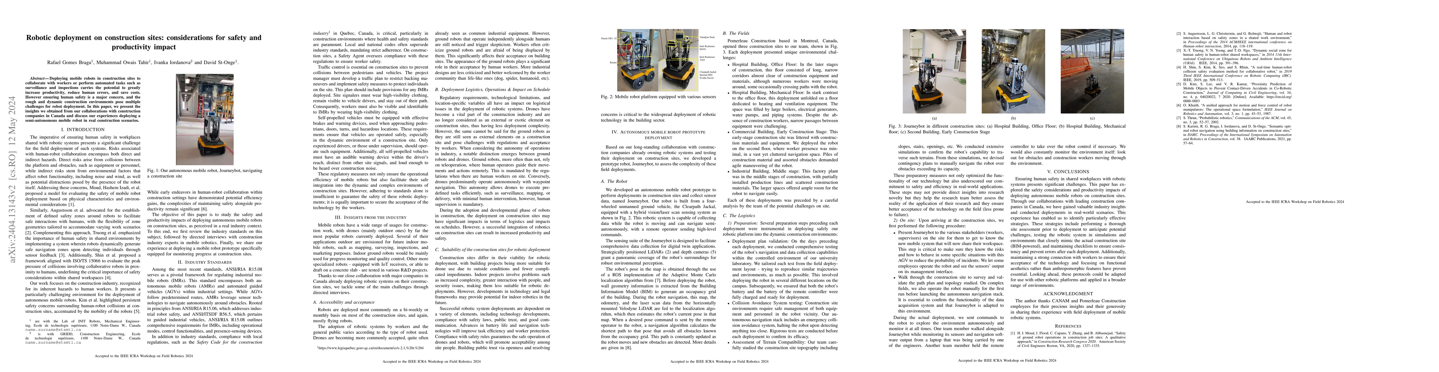Thumbnail for Robotic deployment on construction sites: considerations for safety and
  productivity impact