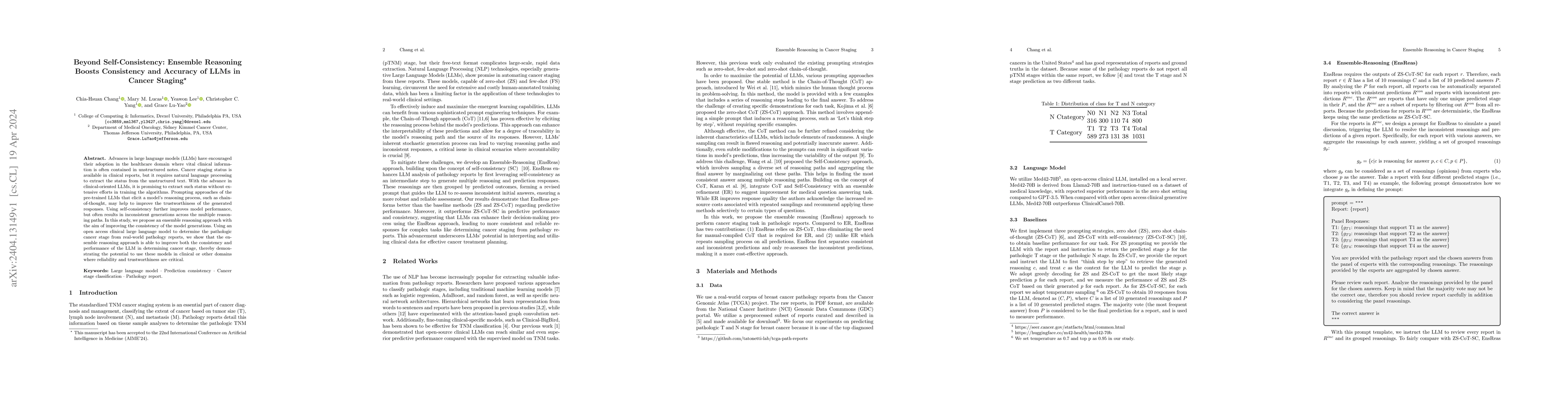 Thumbnail for Beyond Self-Consistency: Ensemble Reasoning Boosts Consistency and
  Accuracy of LLMs in Cancer Staging