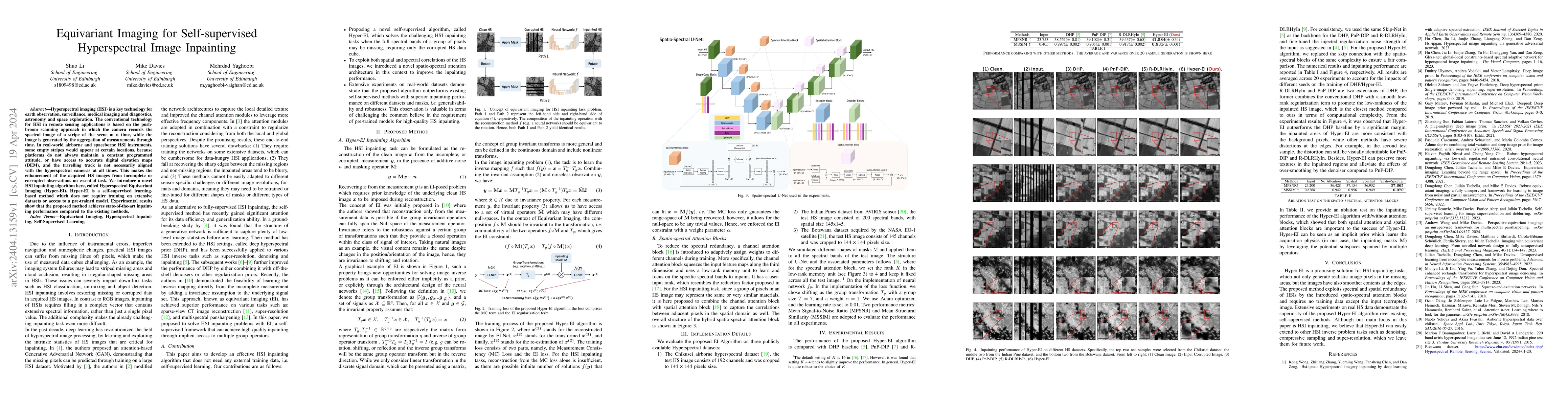 Thumbnail for Equivariant Imaging for Self-supervised Hyperspectral Image Inpainting