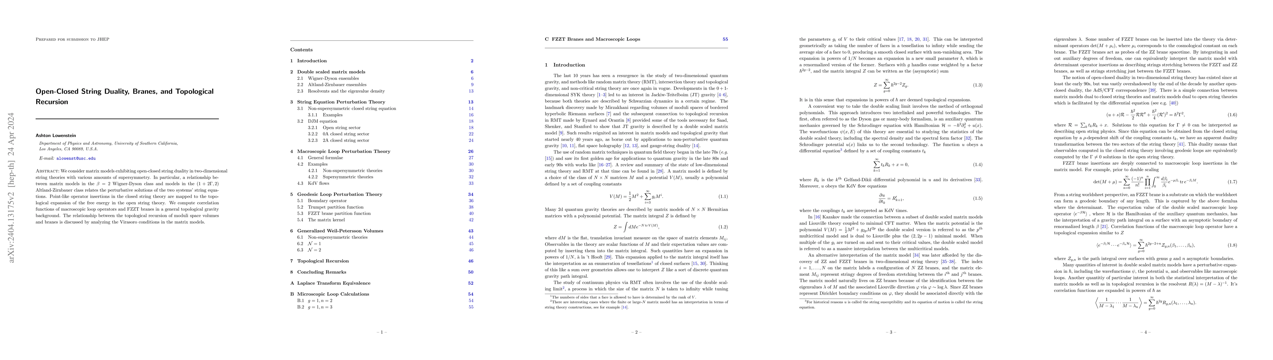 Thumbnail for Open-Closed String Duality, Branes, and Topological Recursion