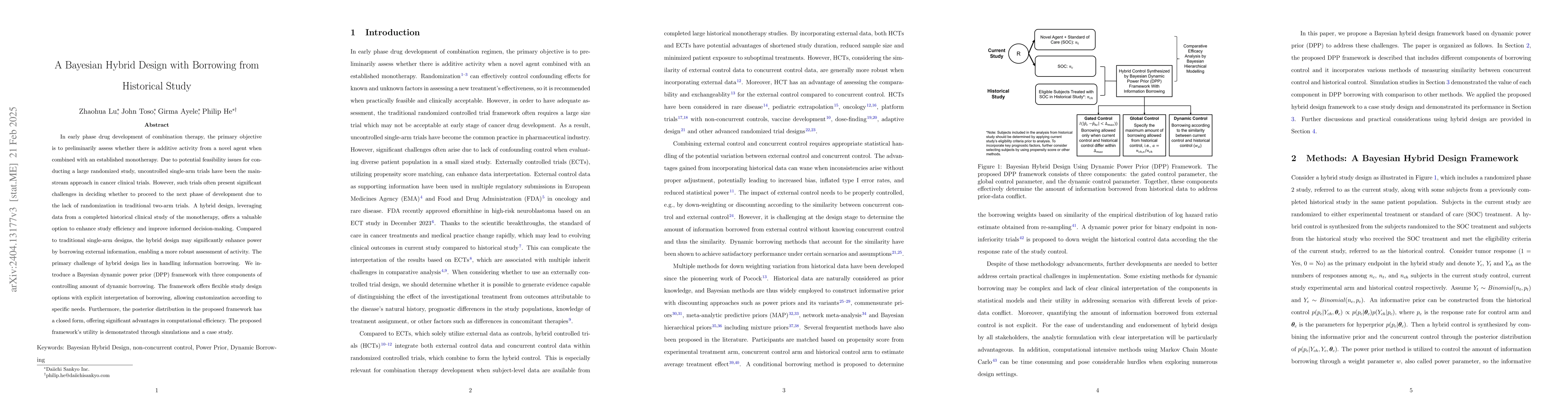 Thumbnail for A Bayesian Hybrid Design with Borrowing from Historical Study