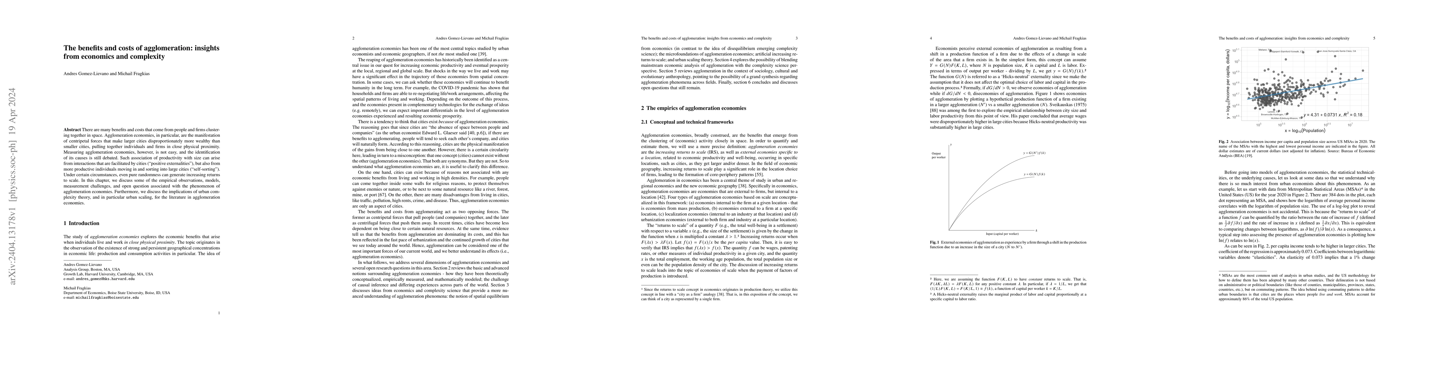 Thumbnail for The benefits and costs of agglomeration: insights from economics and
  complexity