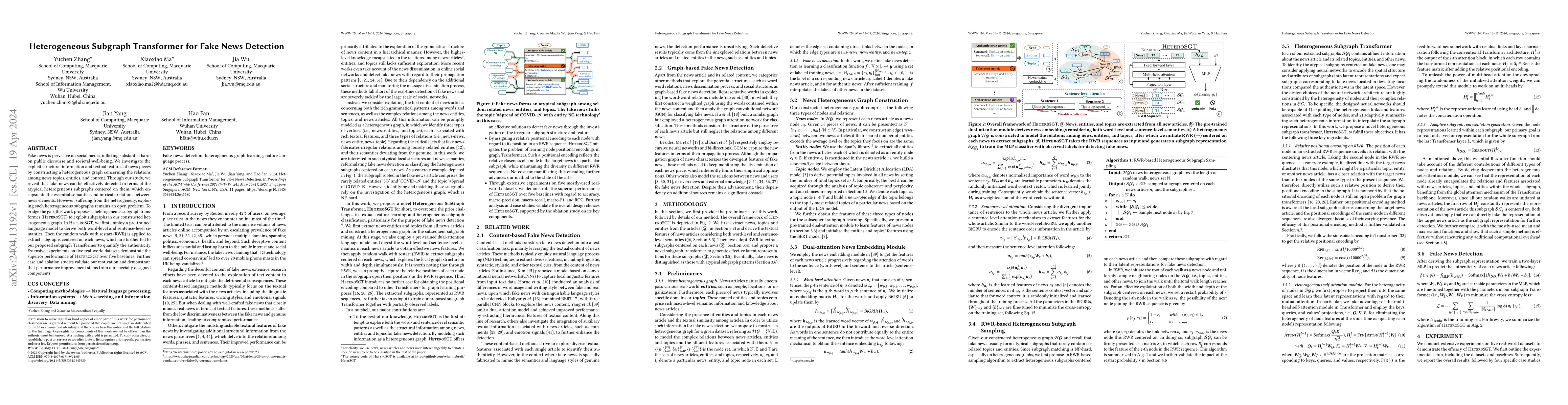 Thumbnail for Heterogeneous Subgraph Transformer for Fake News Detection