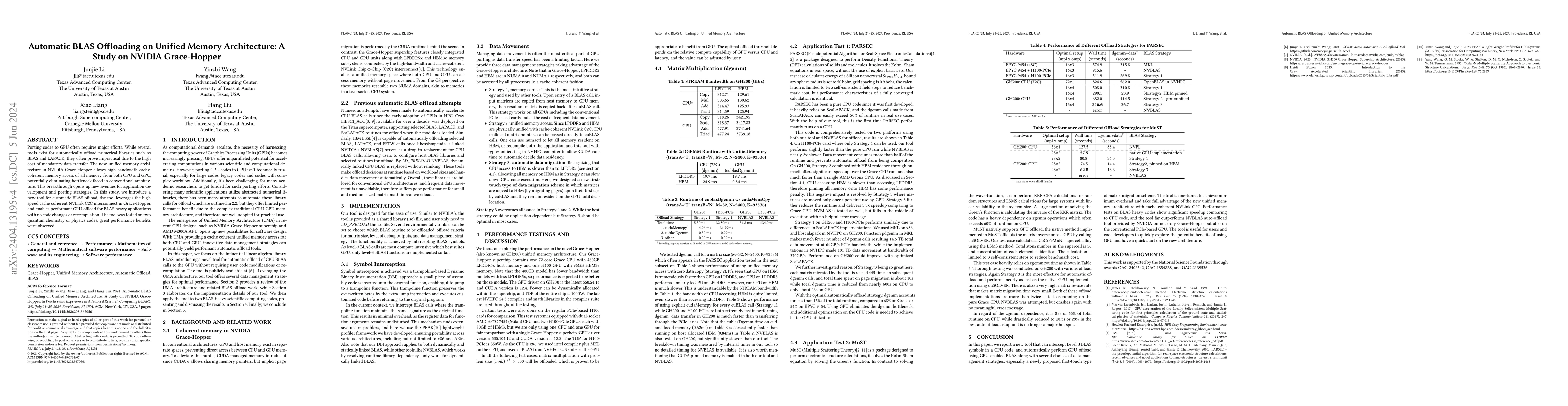 Thumbnail for Automatic BLAS Offloading on Unified Memory Architecture: A Study on
  NVIDIA Grace-Hopper