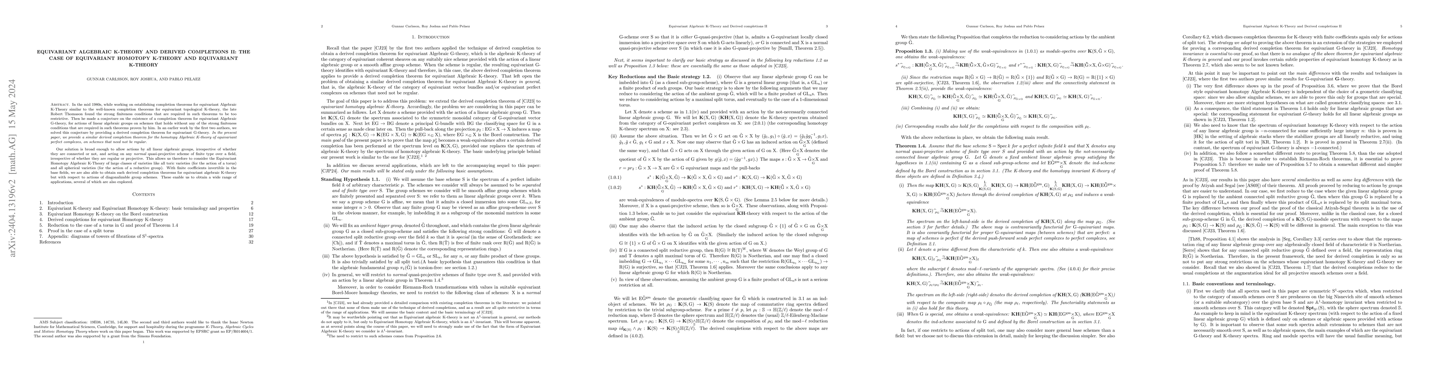Thumbnail for Equivariant Algebraic K-Theory and Derived completions II: the case of
  Equivariant Homotopy K-Theory and Equivariant K-Theory