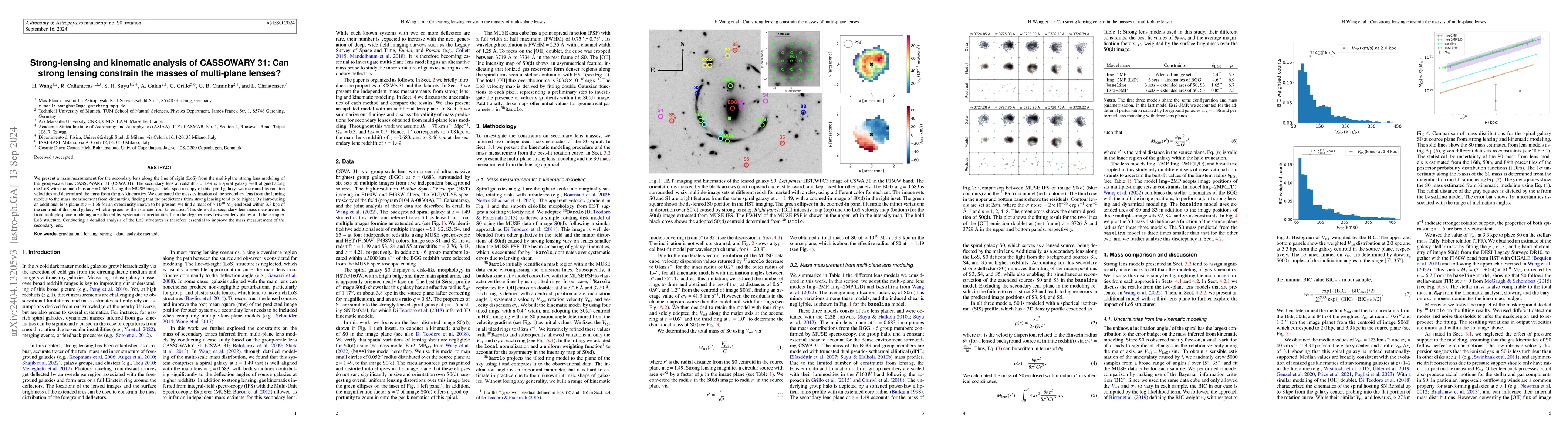 Thumbnail for Strong-lensing and kinematic analysis of CASSOWARY 31: can strong
  lensing constrain the masses of multi-plane lenses?